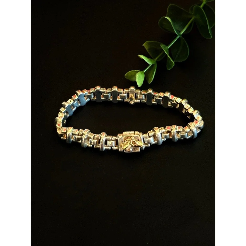 Sterling Silver 14k Gold Horse Head Link Bracelet 7.5